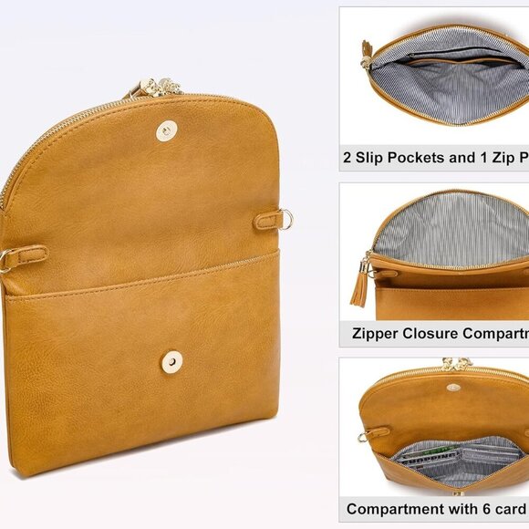 Womens Envelop Clutch Purse Multi Compartments, 6 Card Slot Inside, Crossbody Ba - Picture 6 of 7